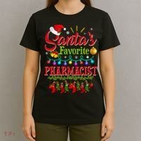 Funny SantaS Favorite Pharmacist Christmas Santa Hat Light T-Shirt thumb 4