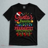 Funny SantaS Favorite Pharmacist Christmas Santa Hat Light T-Shirt thumb 5