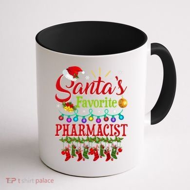 Funny SantaS Favorite Pharmacist Christmas Santa Hat Light Coffee Mug back