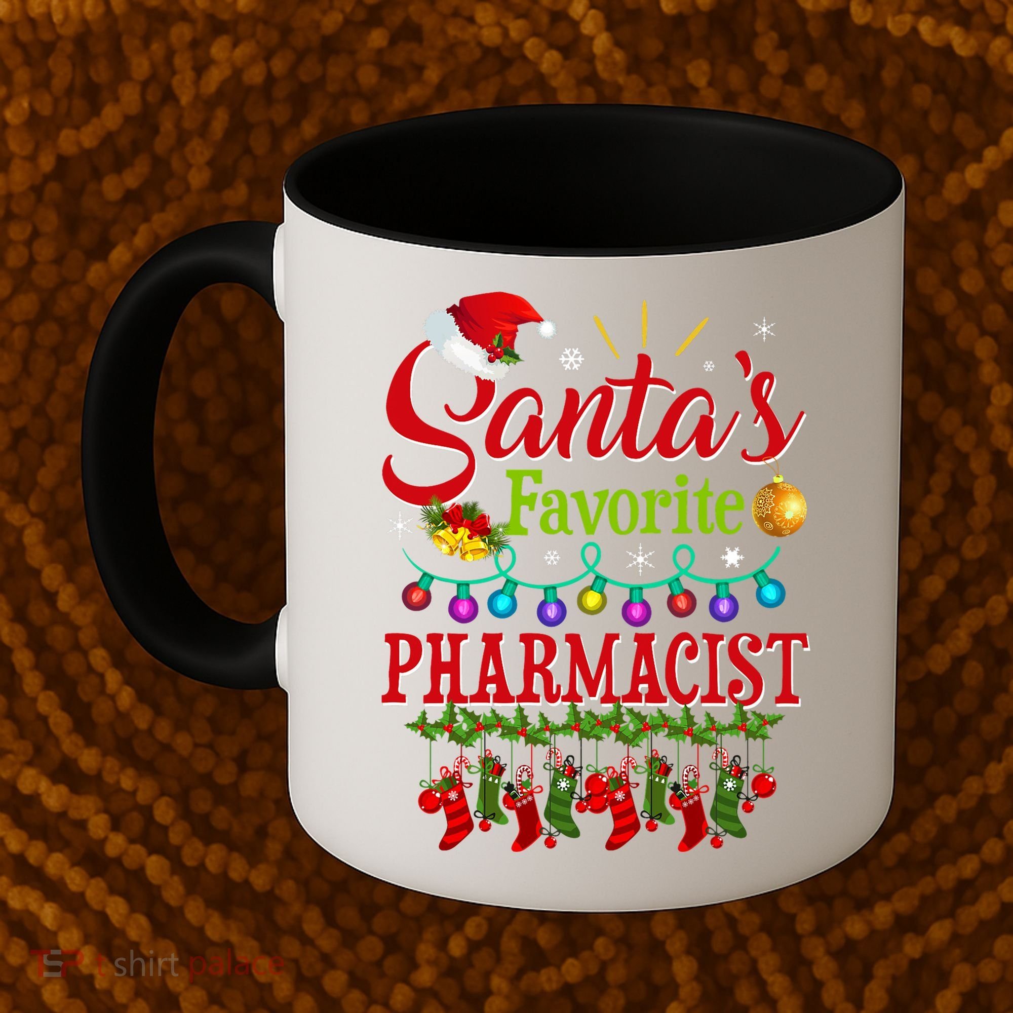 Funny SantaS Favorite Pharmacist Christmas Santa Hat Light Coffee Mug