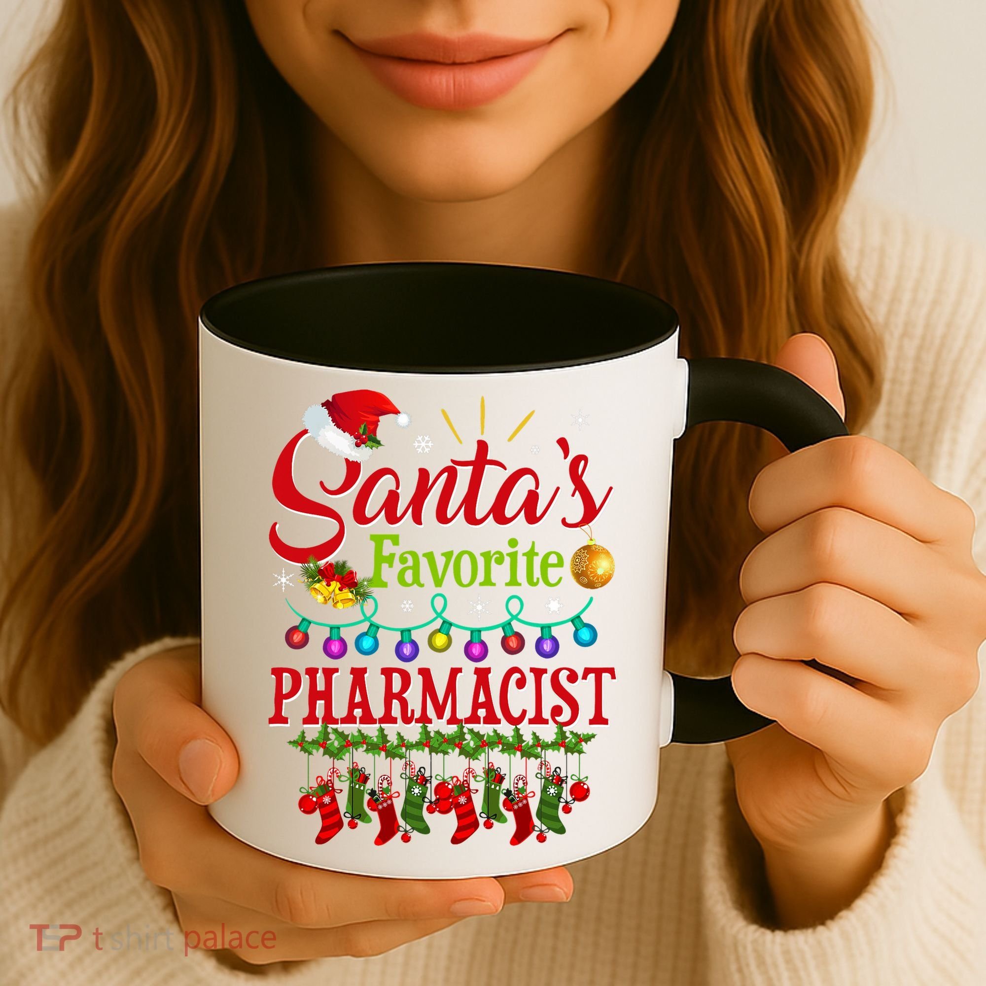Funny SantaS Favorite Pharmacist Christmas Santa Hat Light Coffee Mug