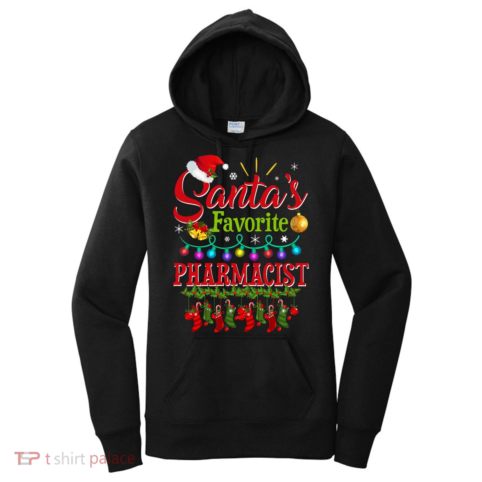 Funny SantaS Favorite Pharmacist Christmas Santa Hat Light Women's Hoodie