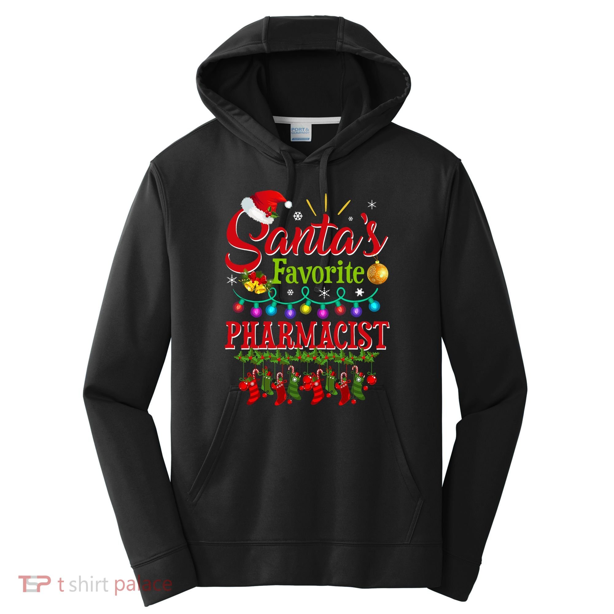 Funny SantaS Favorite Pharmacist Christmas Santa Hat Light Performance Fleece Hoodie
