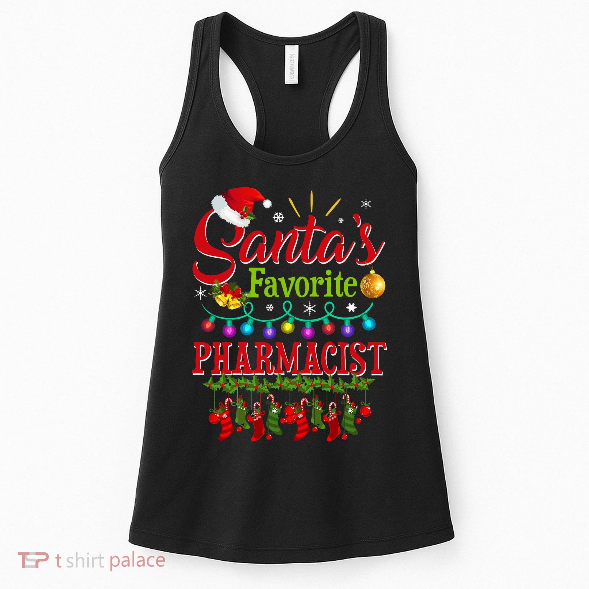 Funny SantaS Favorite Pharmacist Christmas Santa Hat Light Women's Tank Top