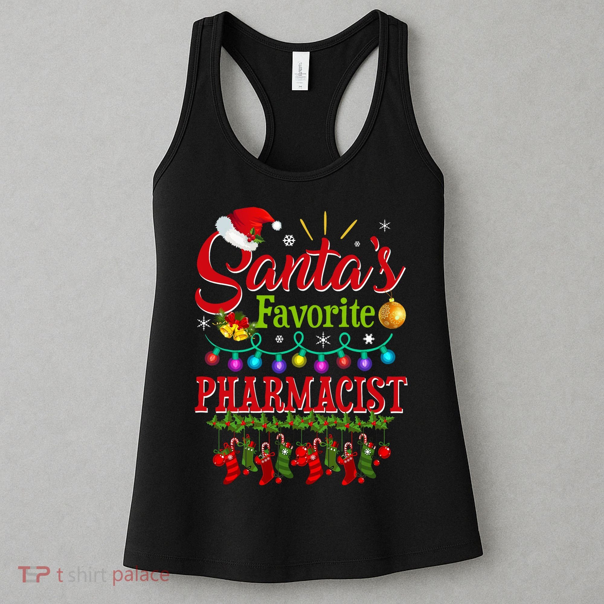 Funny SantaS Favorite Pharmacist Christmas Santa Hat Light Women's Tank Top