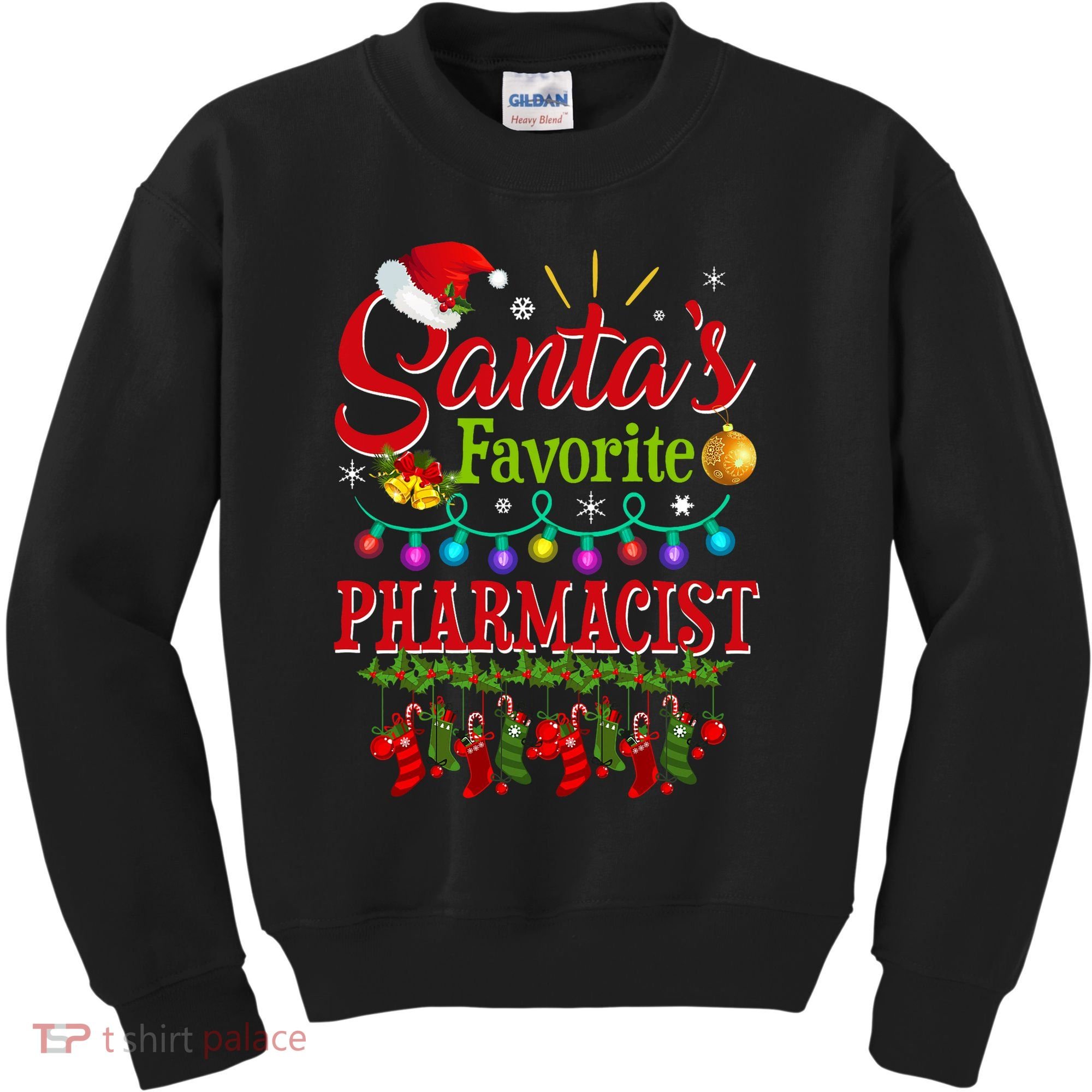 Funny SantaS Favorite Pharmacist Christmas Santa Hat Light Kids Sweatshirt