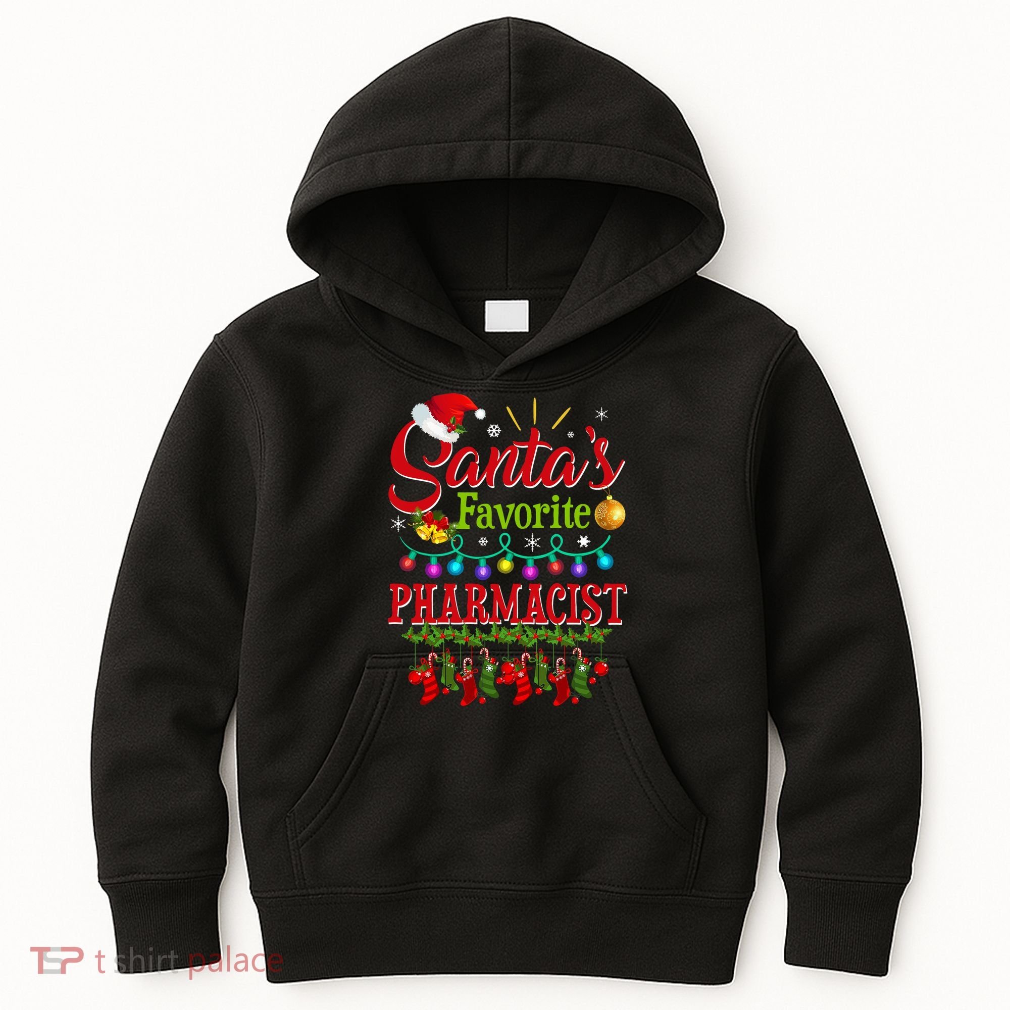 Funny SantaS Favorite Pharmacist Christmas Santa Hat Light Kids Hoodie