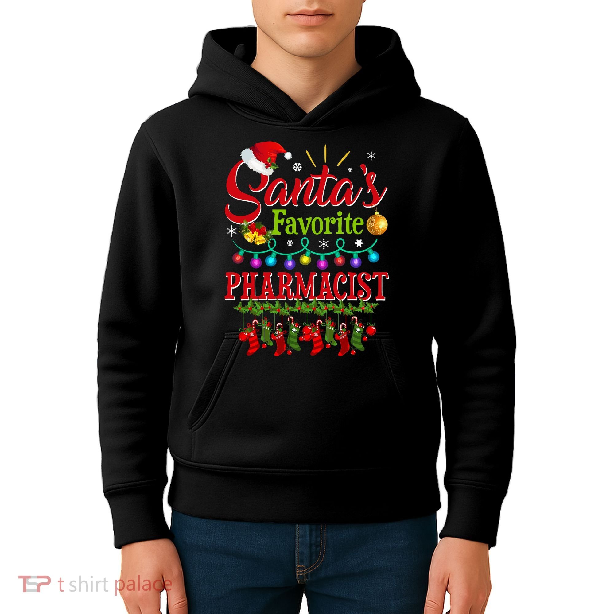 Funny SantaS Favorite Pharmacist Christmas Santa Hat Light Kids Hoodie