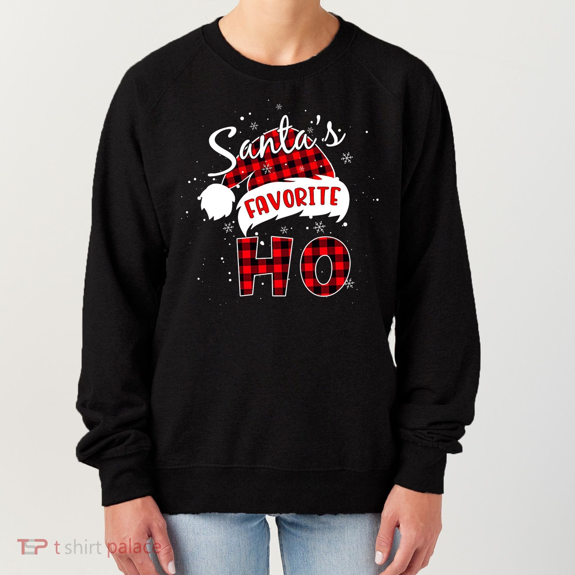 Funny Santa's Favorite Ho Christmas Plaid Buffalo Pajama Cool Gift Women's Sweatshirt