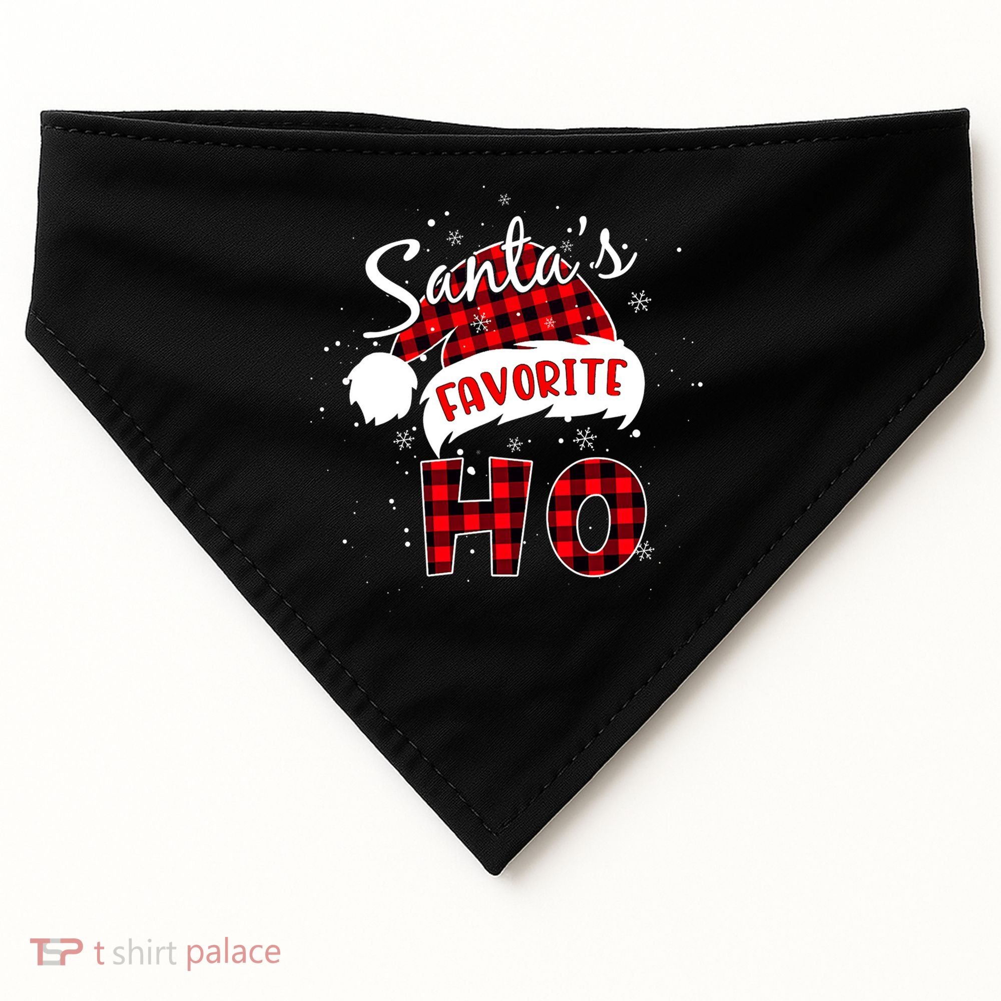 Funny Santa's Favorite Ho Christmas Plaid Buffalo Pajama Cool Gift USA-Made Doggie Bandana