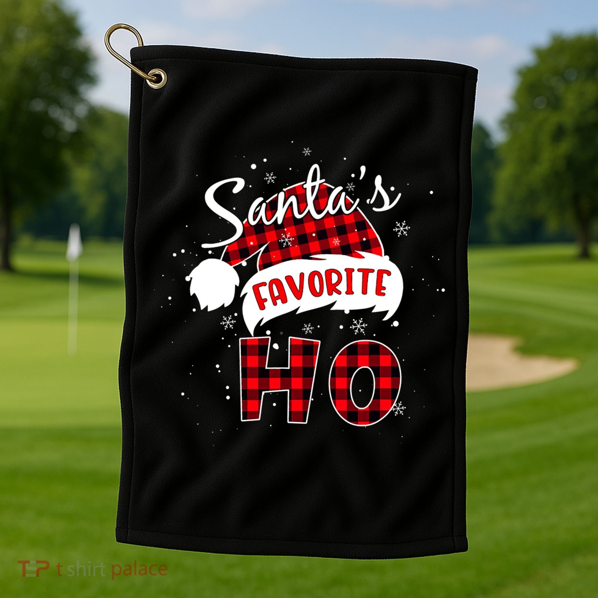 Funny Santa's Favorite Ho Christmas Plaid Buffalo Pajama Cool Gift Golf Towel