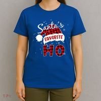 Funny Santa's Favorite Ho Christmas Plaid Buffalo Pajama Cool Gift T-Shirt thumb 4