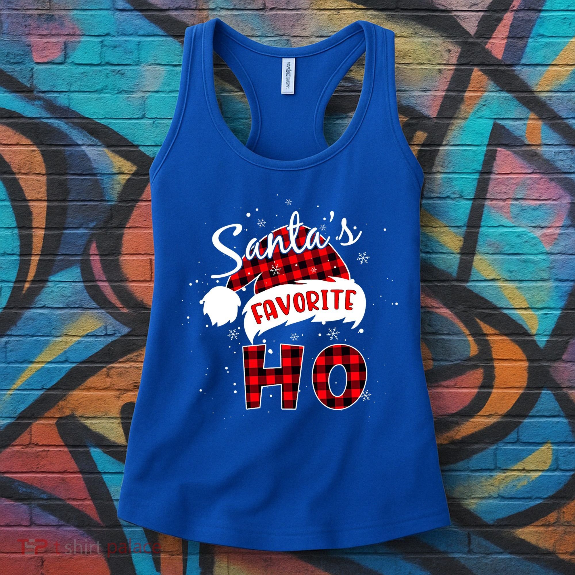 Funny Santa's Favorite Ho Christmas Plaid Buffalo Pajama Cool Gift Women's Tank Top