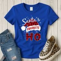 Funny Santa's Favorite Ho Christmas Plaid Buffalo Pajama Cool Gift Women's T-Shirt thumb 3