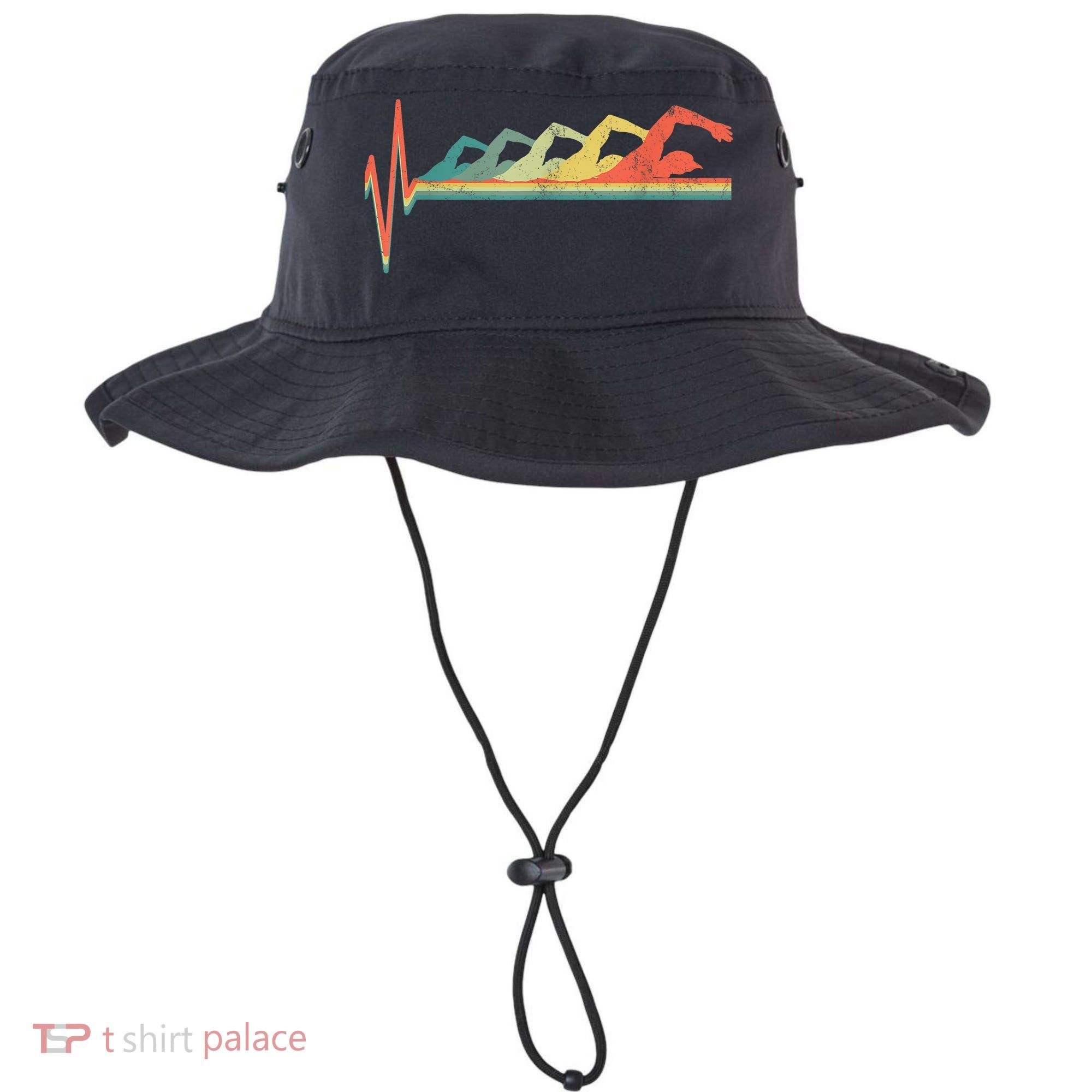 Funny Swimming Gift Swimmer Heartbeat Retro Gift Bucket Hat