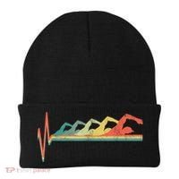 Funny Swimming Gift Swimmer Heartbeat Retro Gift Beanie thumb 0
