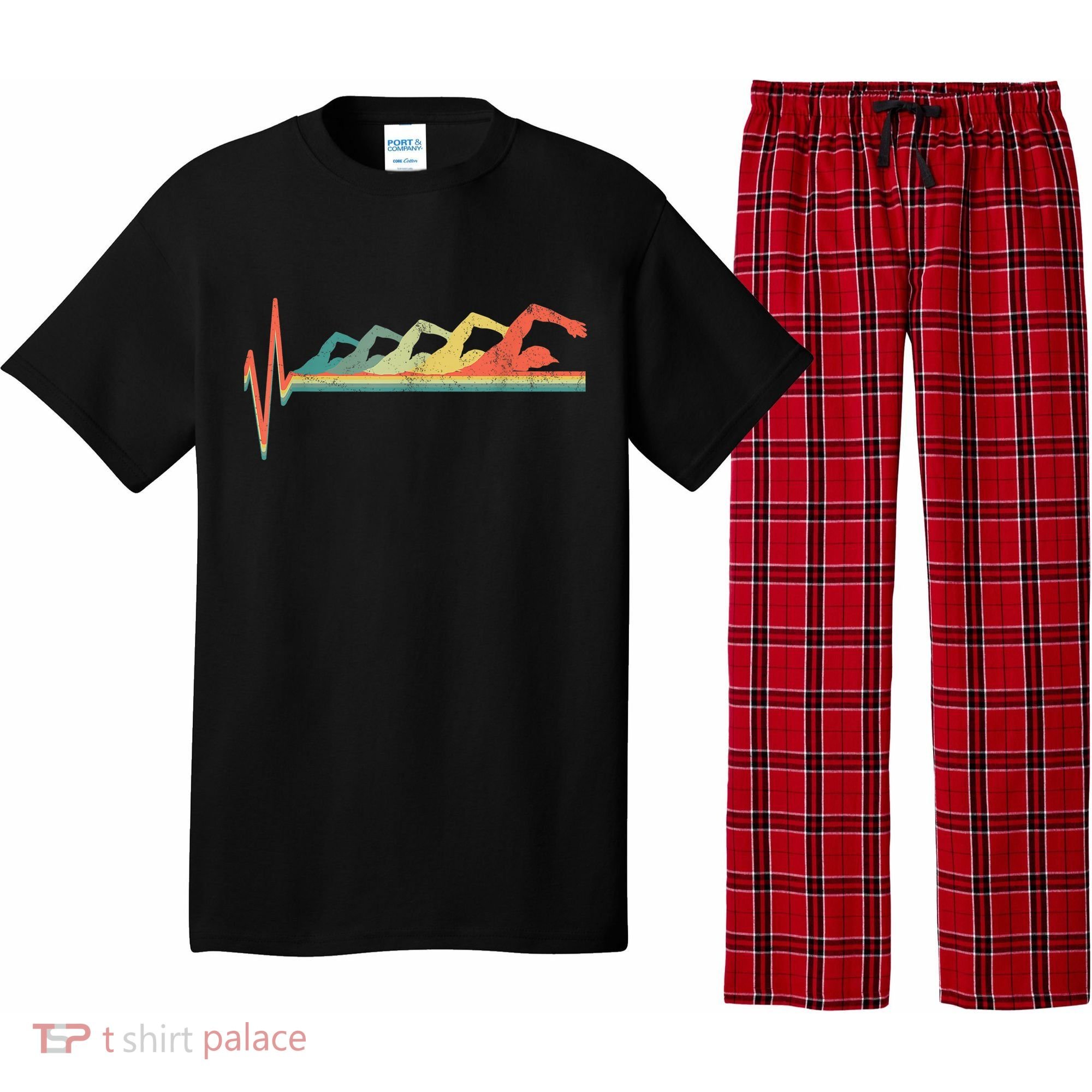 Funny Swimming Gift Swimmer Heartbeat Retro Gift Pajama Set