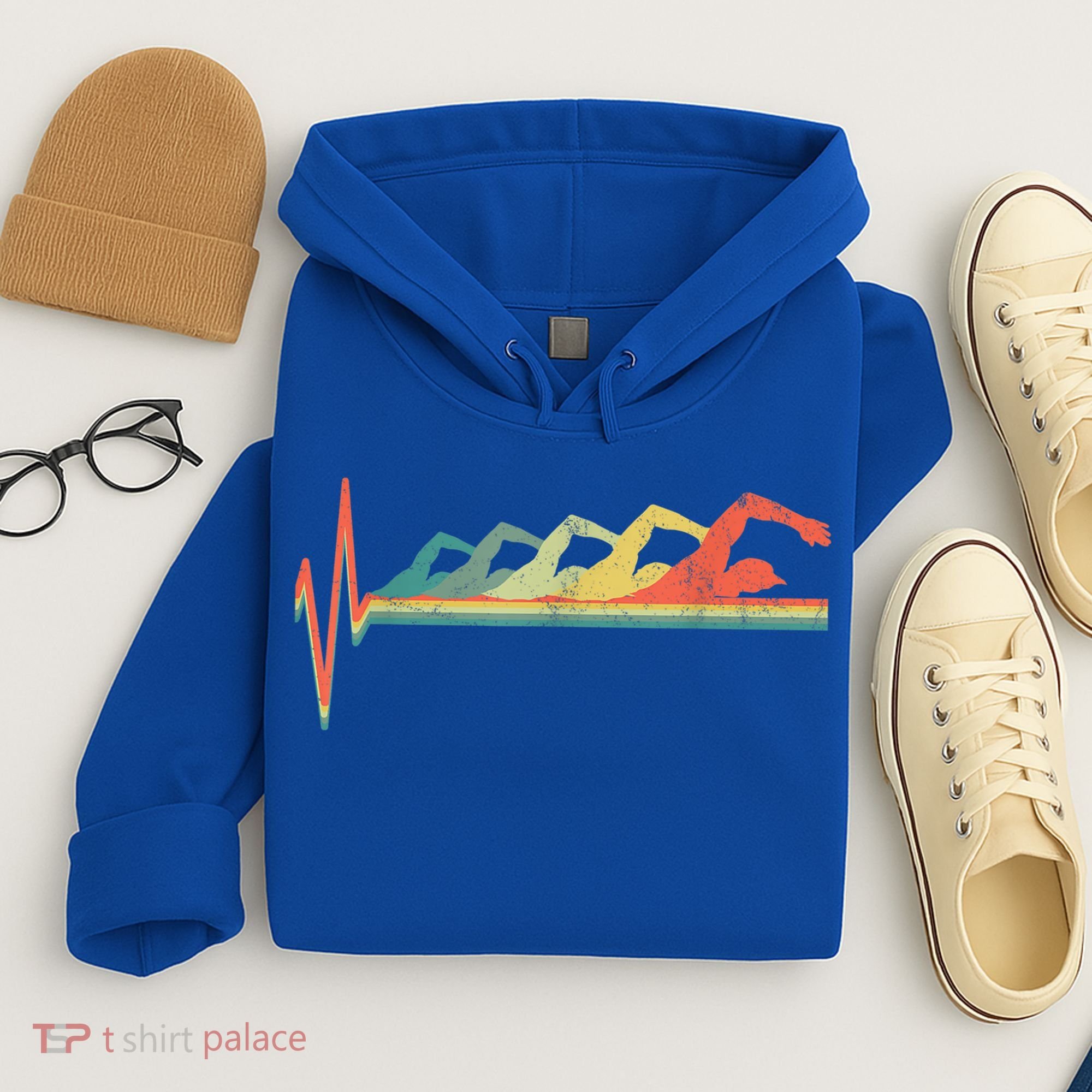 Funny Swimming Gift Swimmer Heartbeat Retro Gift Hoodie