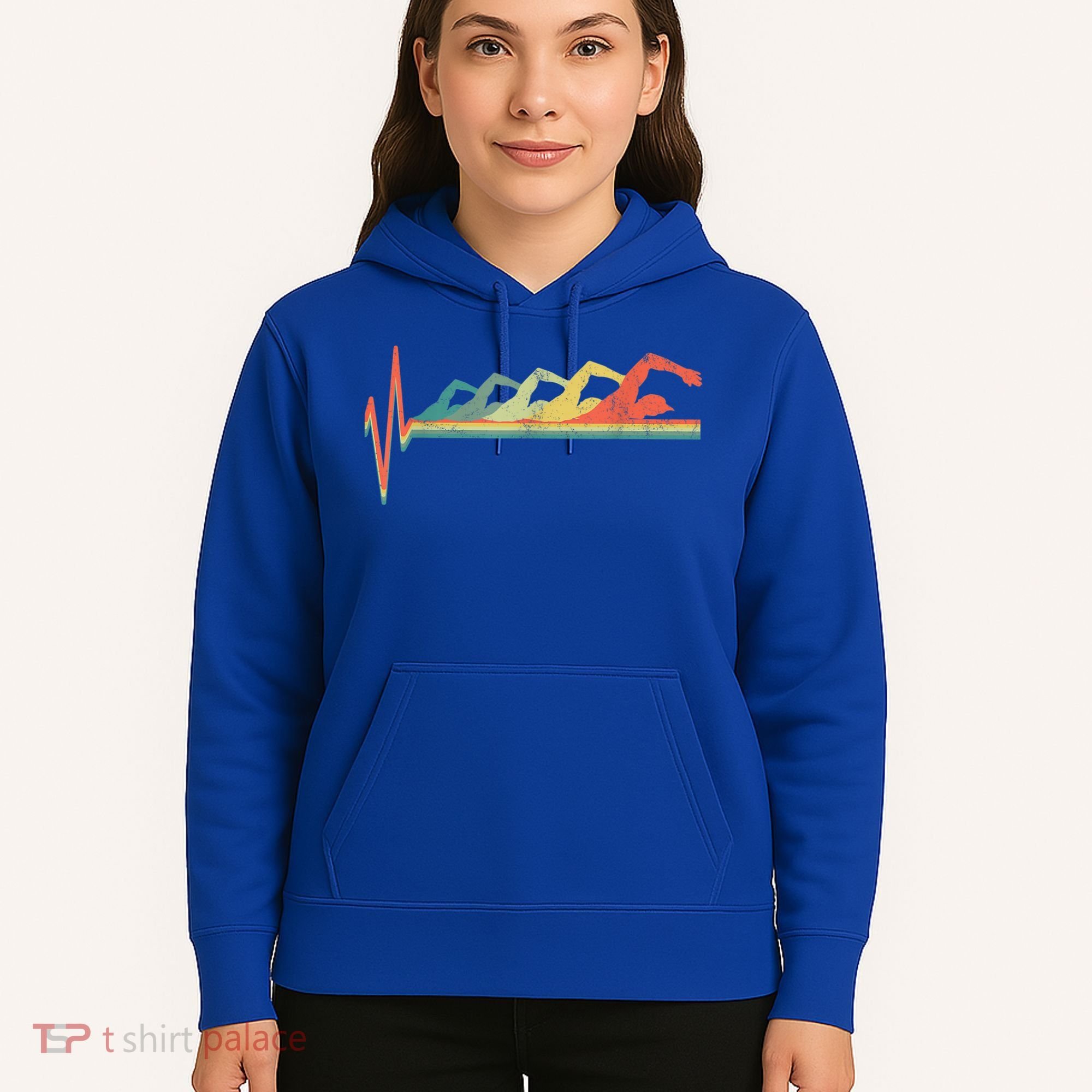 Funny Swimming Gift Swimmer Heartbeat Retro Gift Hoodie