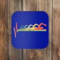 Funny Swimming Gift Swimmer Heartbeat Retro Gift Coaster thumb 0