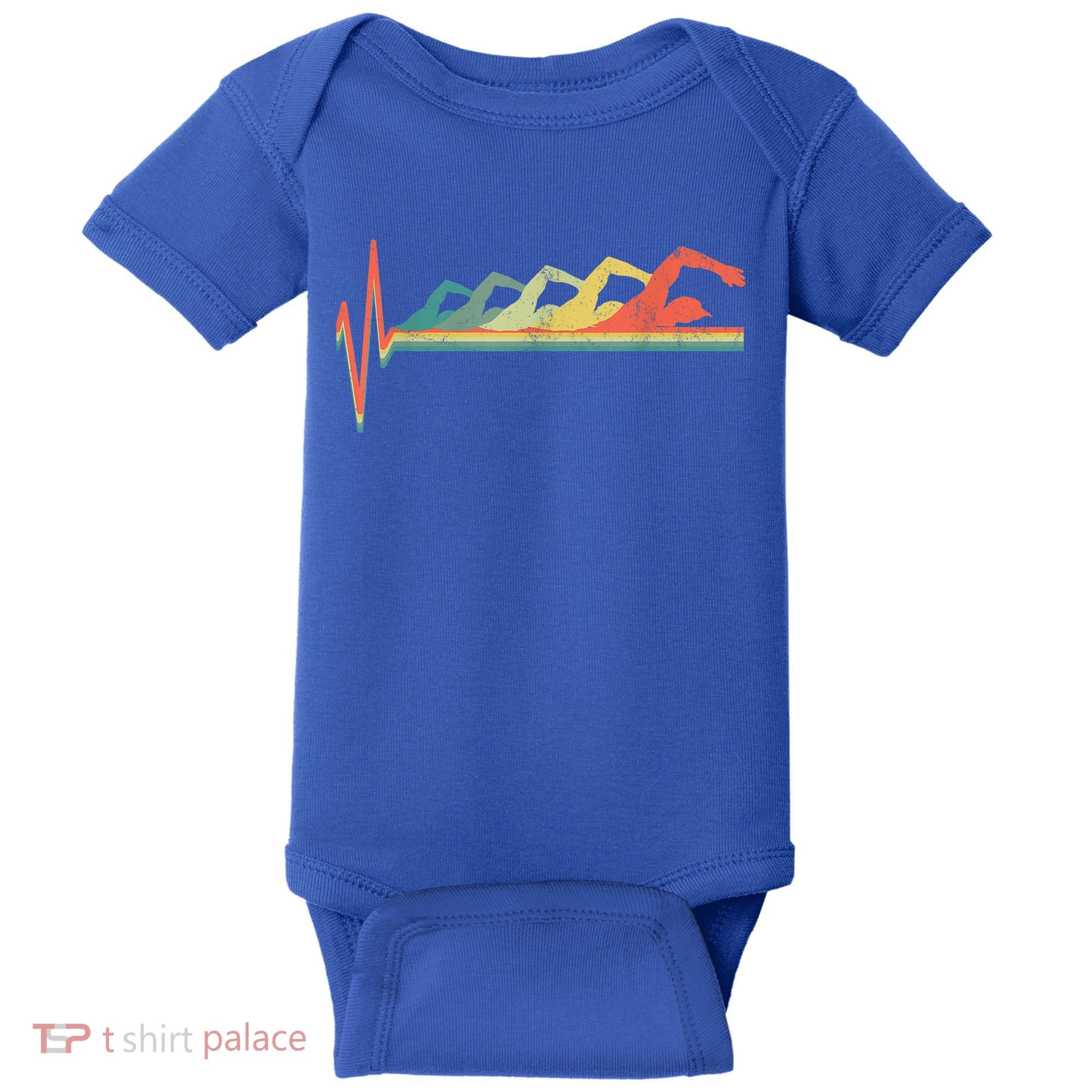Funny Swimming Gift Swimmer Heartbeat Retro Gift Baby Bodysuit