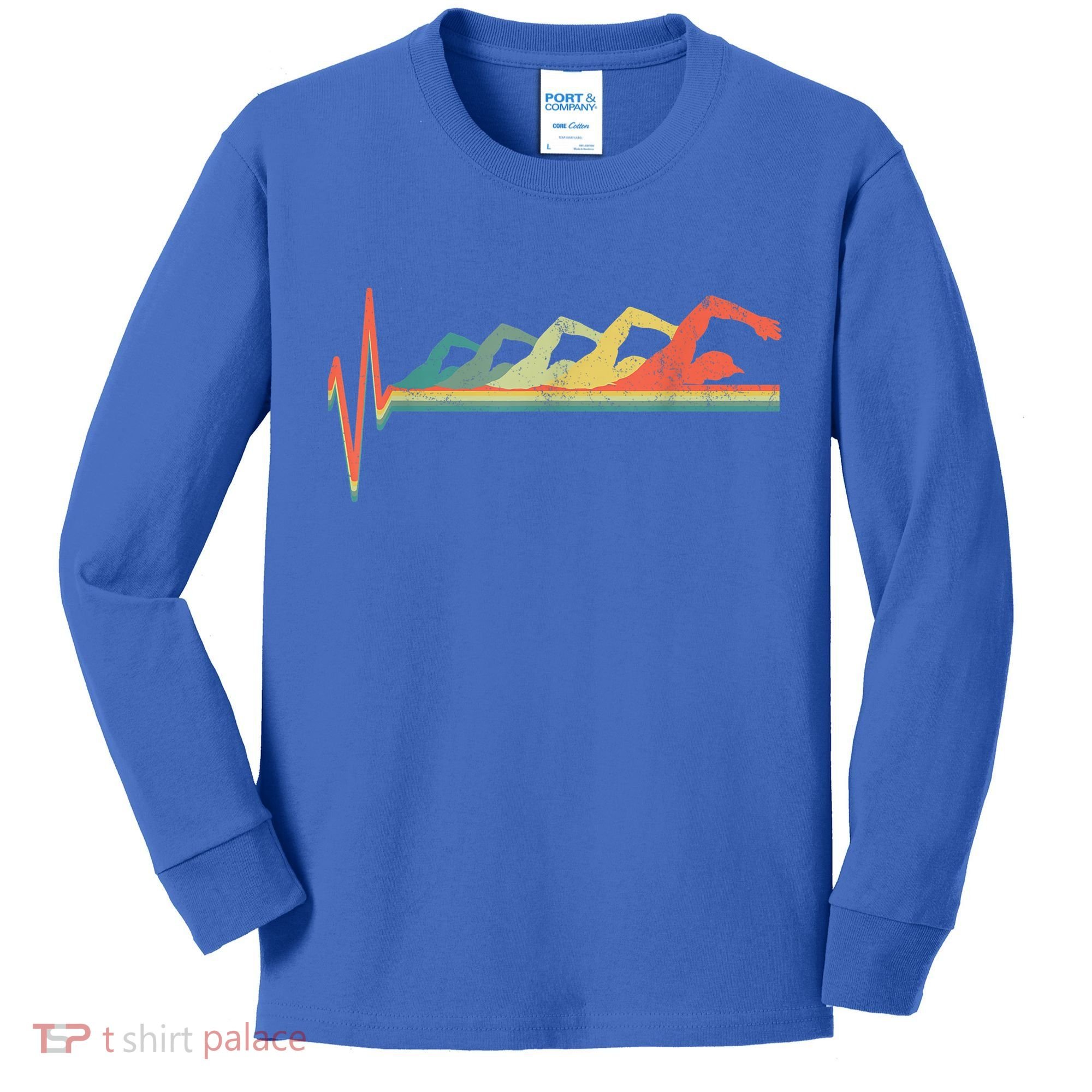 Funny Swimming Gift Swimmer Heartbeat Retro Gift Kids Long Sleeve Shirt
