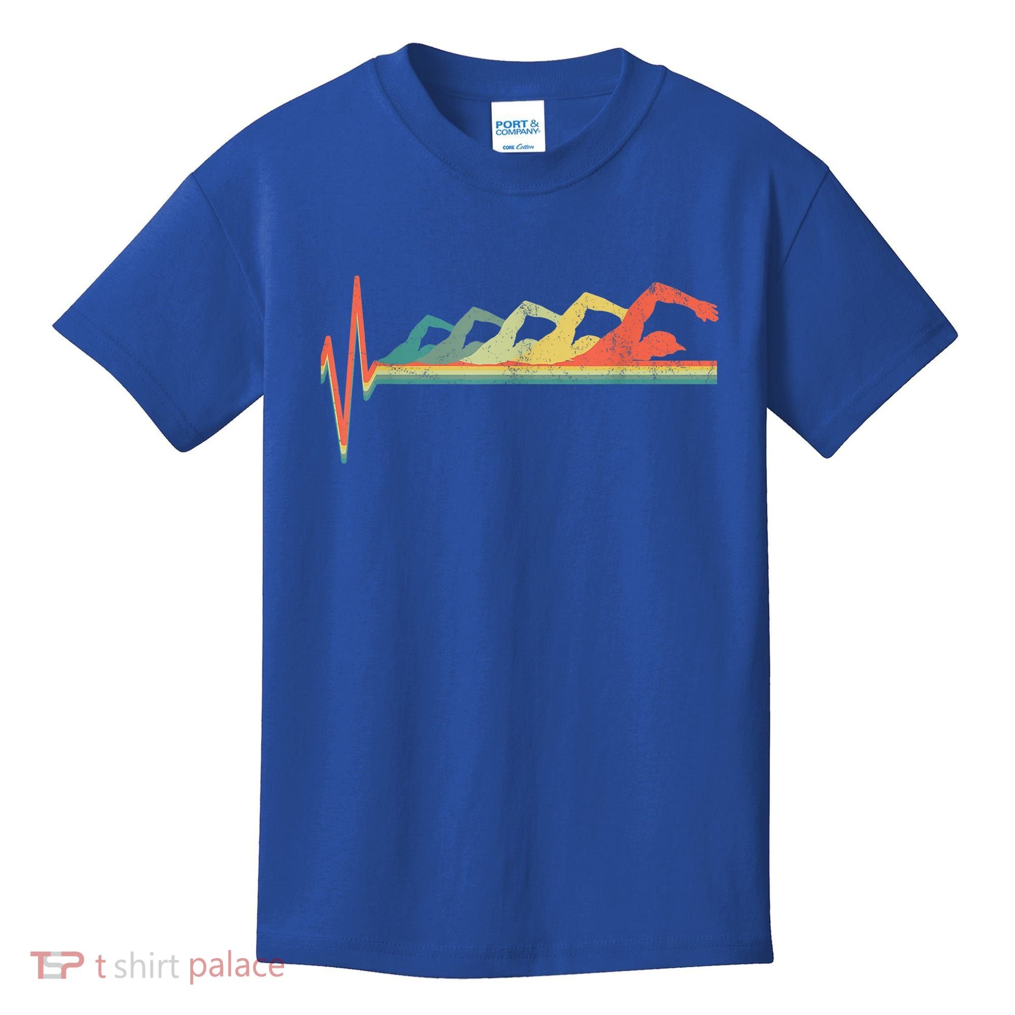 Funny Swimming Gift Swimmer Heartbeat Retro Gift Kids T-Shirt