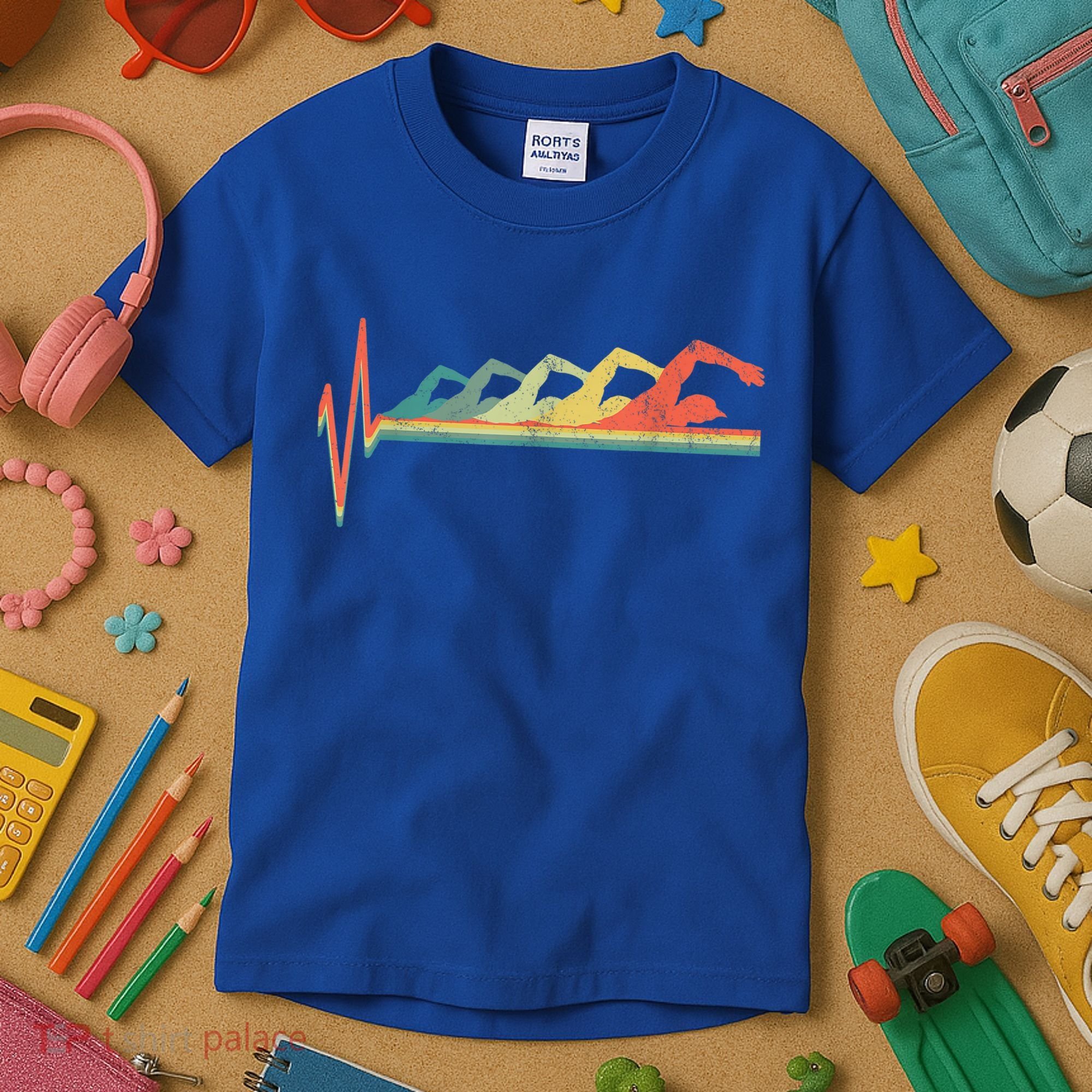 Funny Swimming Gift Swimmer Heartbeat Retro Gift Kids T-Shirt