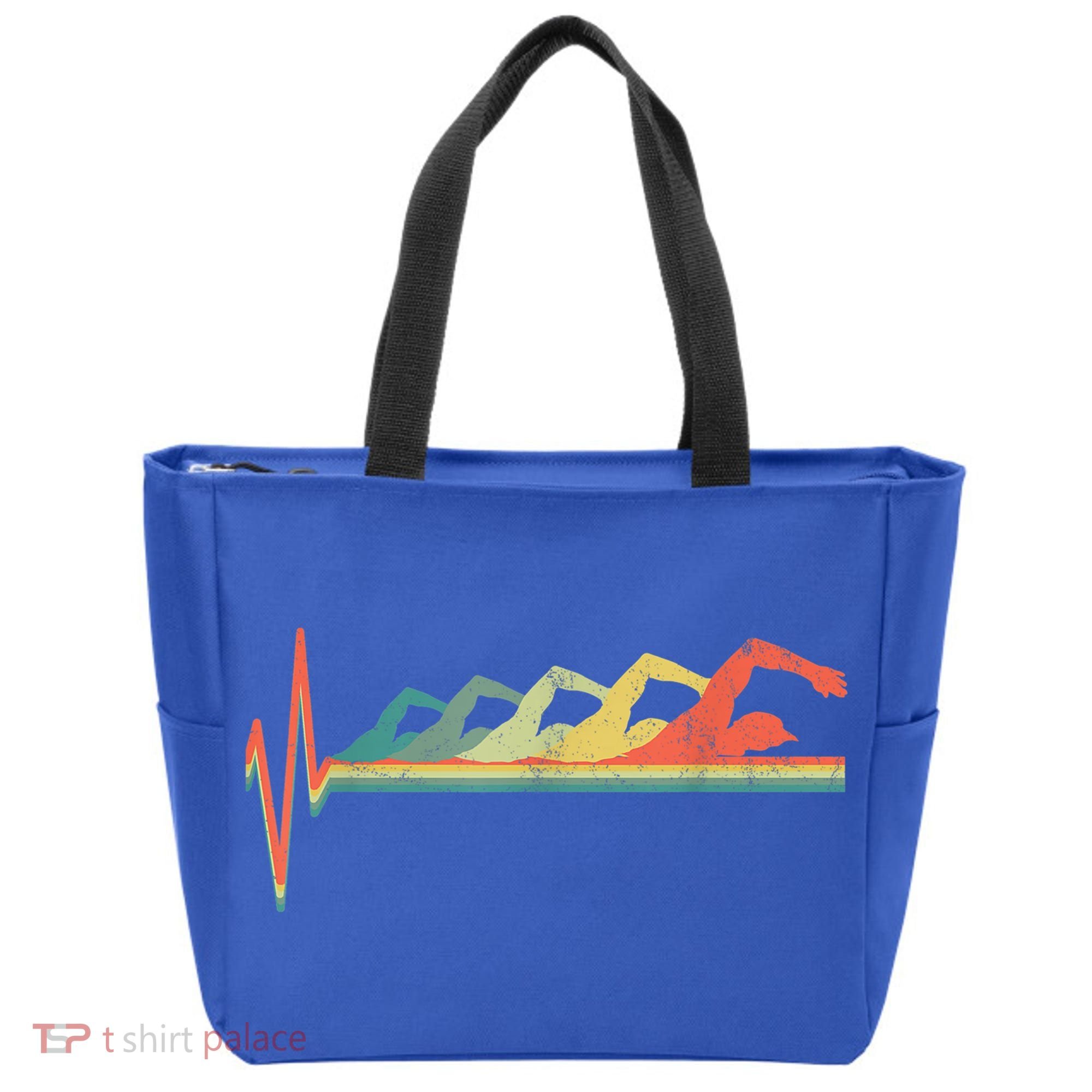 Funny Swimming Gift Swimmer Heartbeat Retro Gift Tote Bag