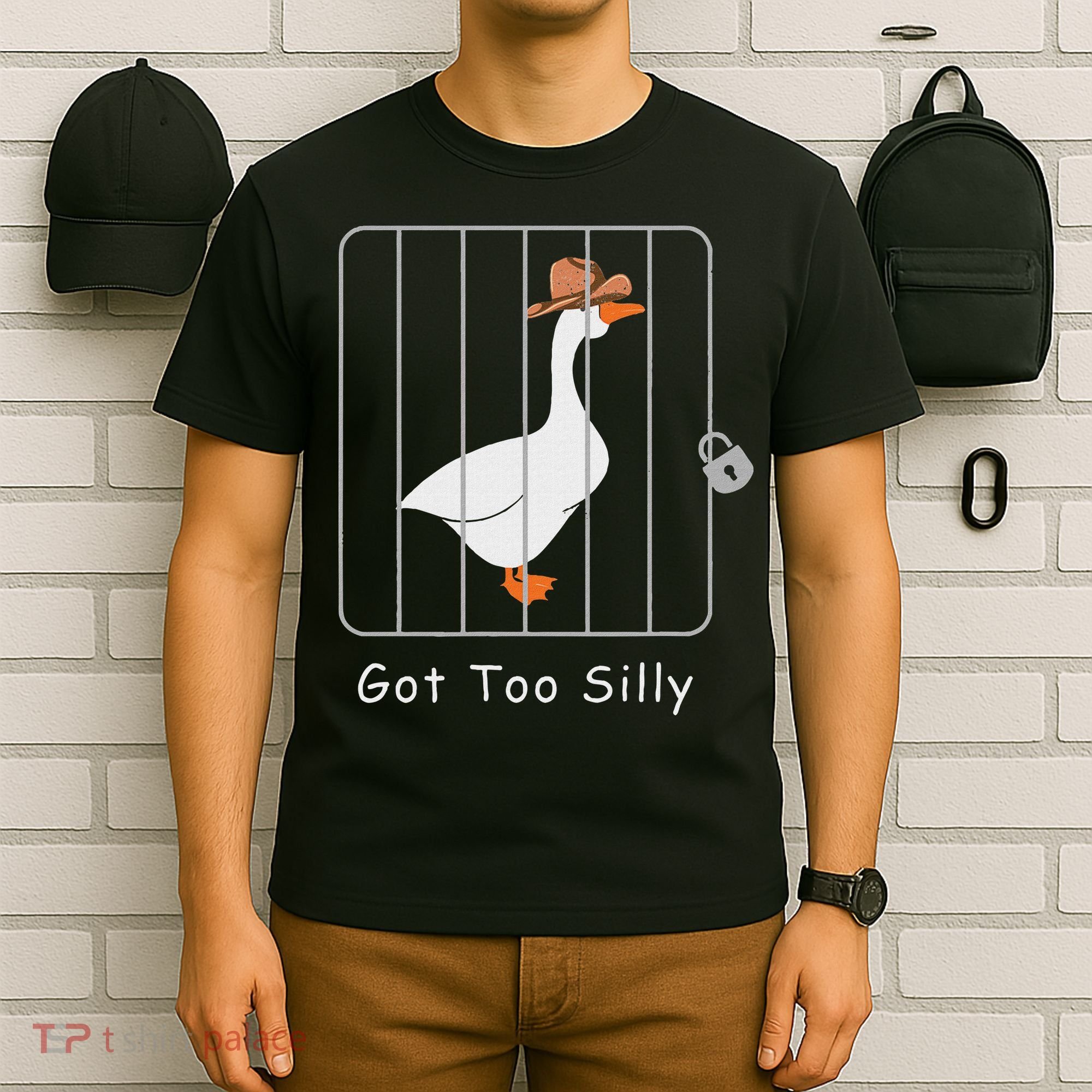 Funny Silly Goose Lover Mugshot Meme Got Too Silly T-Shirt