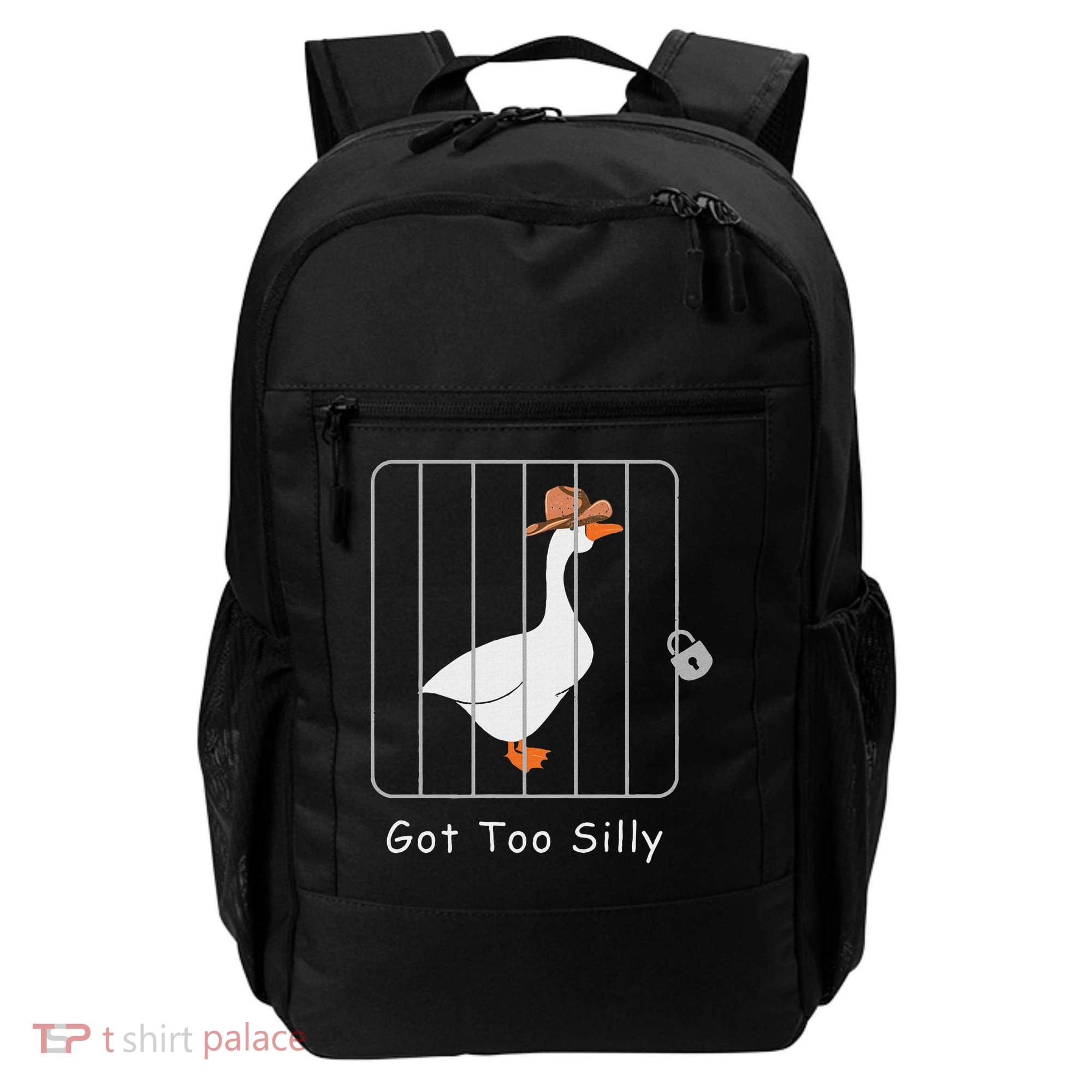 Funny Silly Goose Lover Mugshot Meme Got Too Silly Backpack