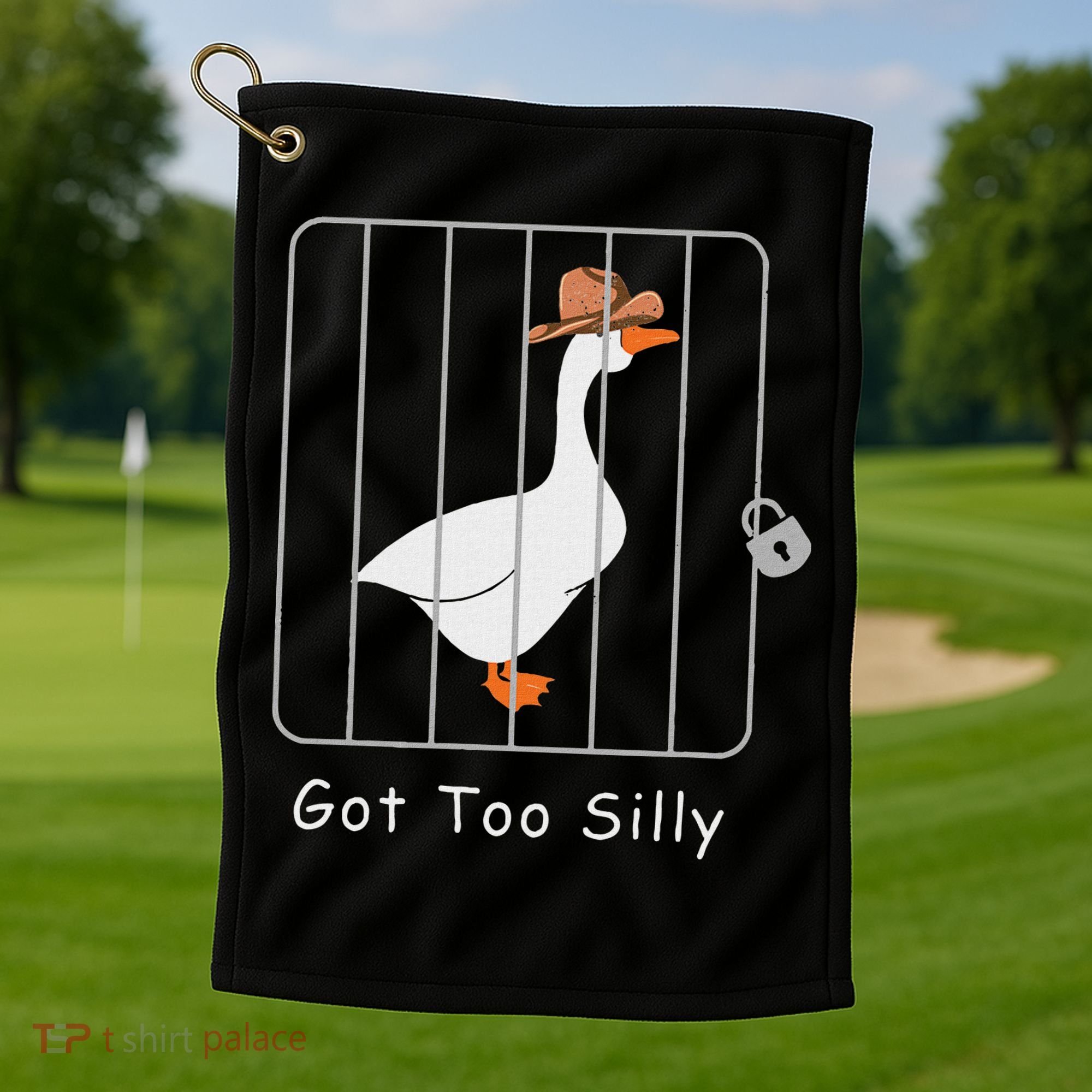 Funny Silly Goose Lover Mugshot Meme Got Too Silly Golf Towel