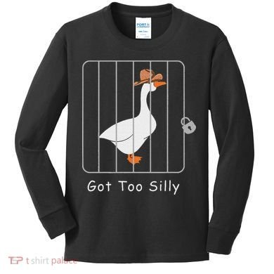 Funny Silly Goose Lover Mugshot Meme Got Too Silly Kids Long Sleeve Shirt
