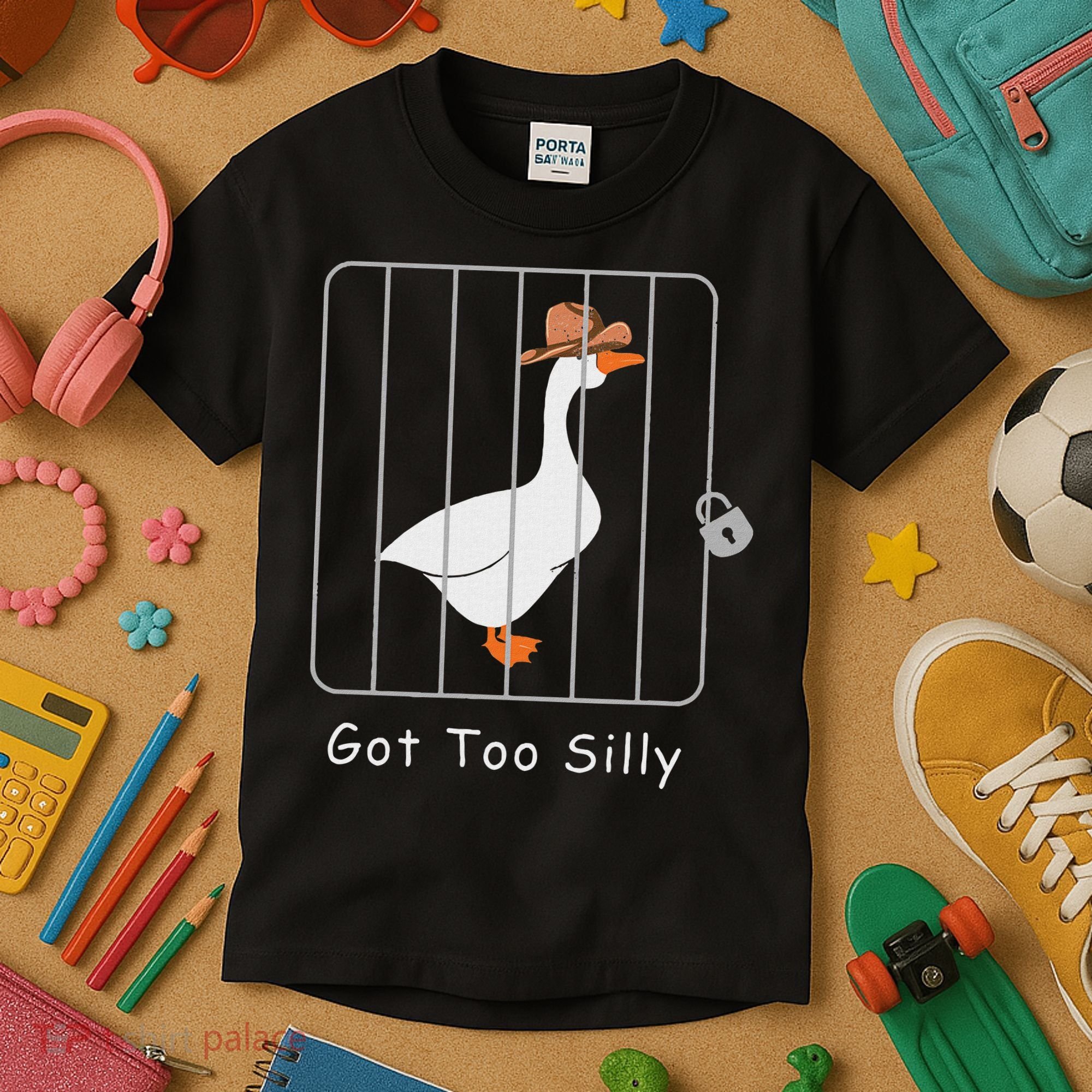 Funny Silly Goose Lover Mugshot Meme Got Too Silly Kids T-Shirt