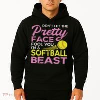 Funny Softball Girl With Pretty Face Hoodie thumb 2