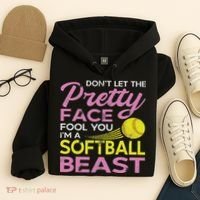 Funny Softball Girl With Pretty Face Hoodie thumb 4