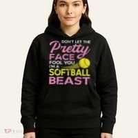 Funny Softball Girl With Pretty Face Hoodie thumb 5