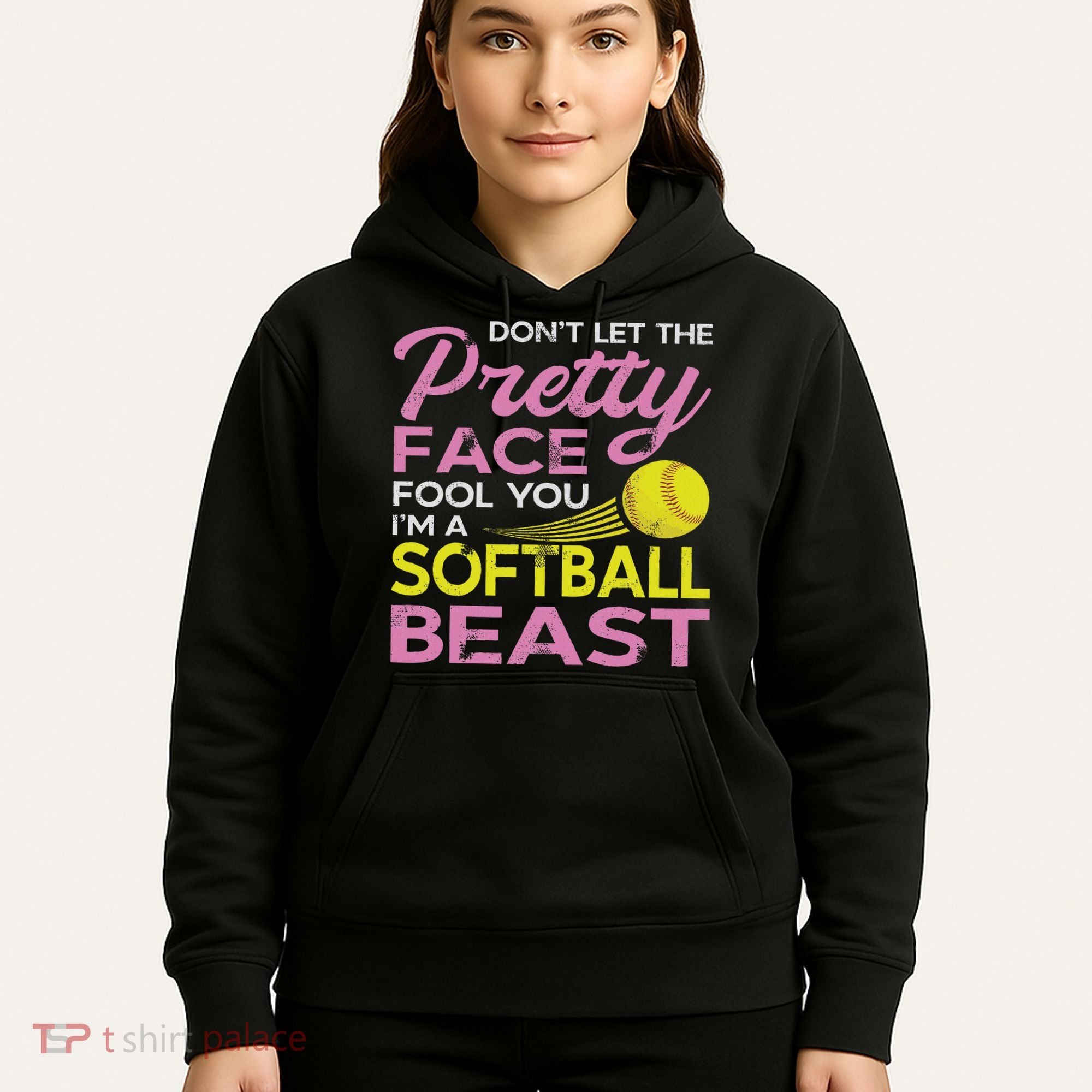 Funny Softball Girl With Pretty Face Hoodie