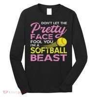Funny Softball Girl With Pretty Face Long Sleeve Shirt thumb 0