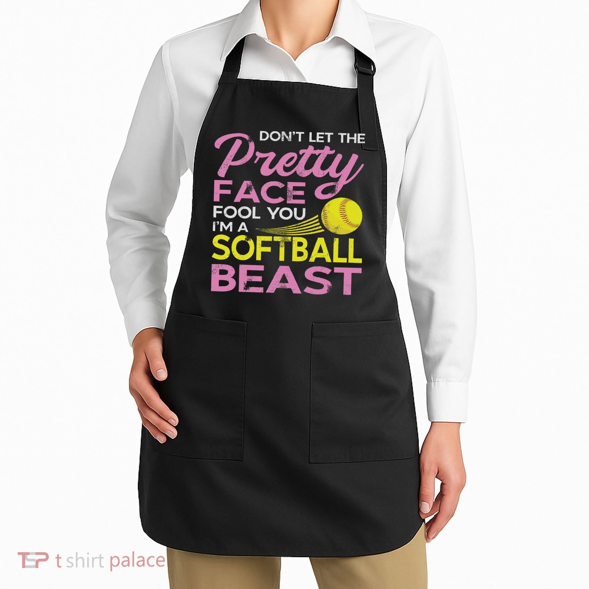 Funny Softball Girl With Pretty Face Apron