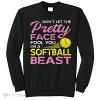 Funny Softball Girl With Pretty Face Sweatshirt thumb 0