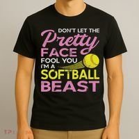Funny Softball Girl With Pretty Face T-Shirt thumb 3