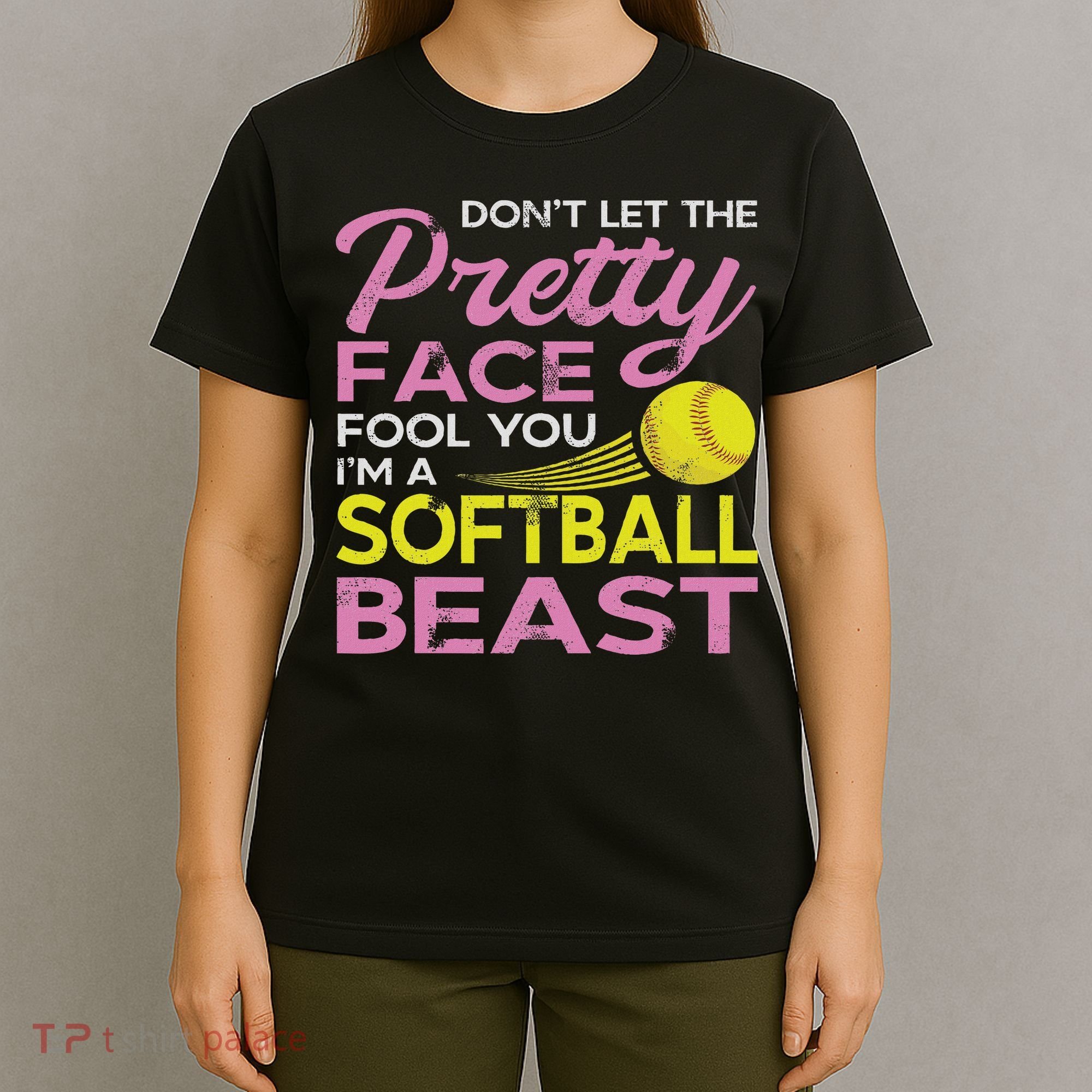 Funny Softball Girl With Pretty Face T-Shirt