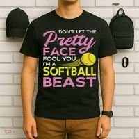 Funny Softball Girl With Pretty Face T-Shirt thumb 6