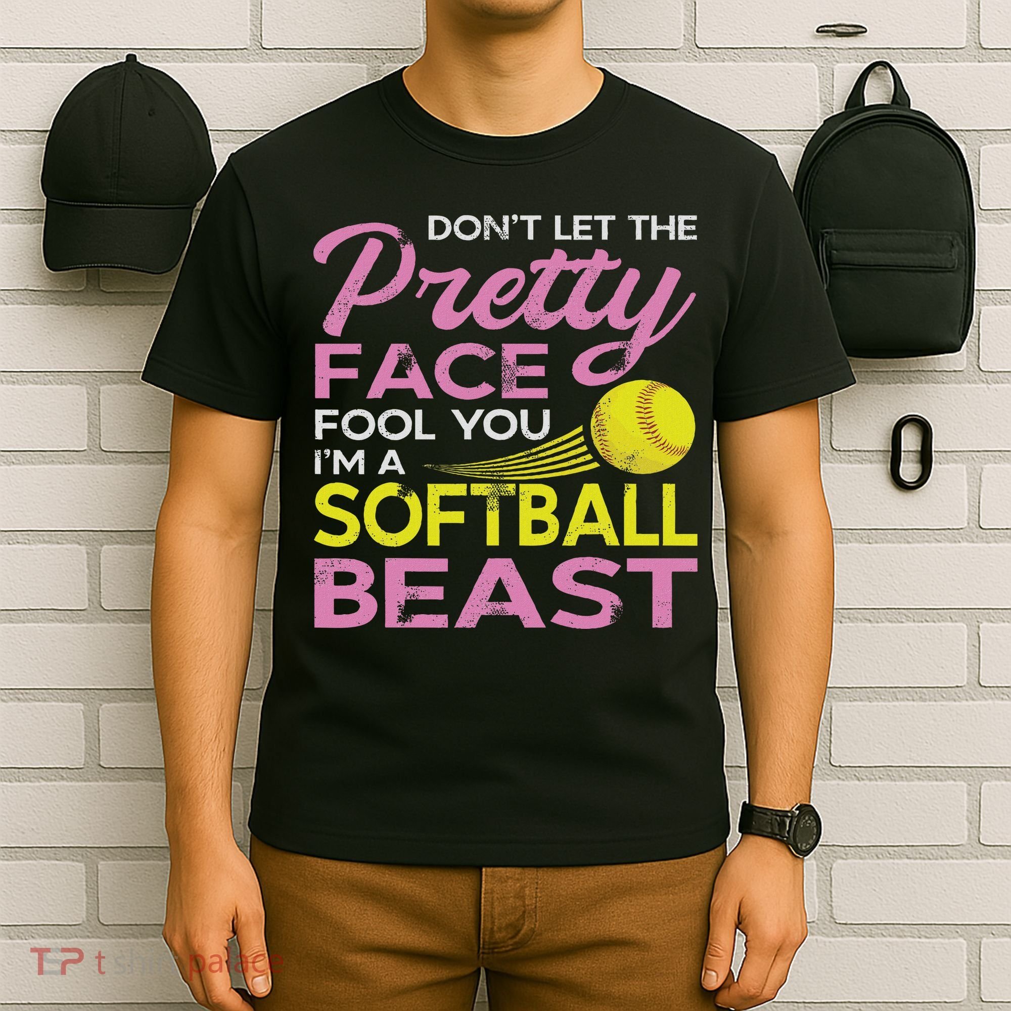 Funny Softball Girl With Pretty Face T-Shirt