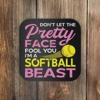 Funny Softball Girl With Pretty Face Coaster thumb 0