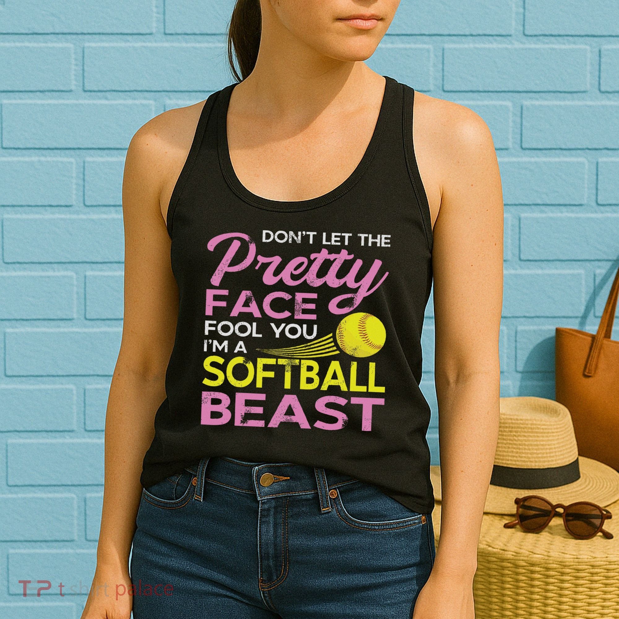 Funny Softball Girl With Pretty Face Women's Tank Top