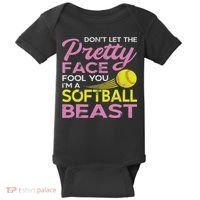 Funny Softball Girl With Pretty Face Baby Bodysuit thumb 0