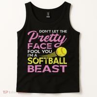 Funny Softball Girl With Pretty Face Tank Top thumb 2
