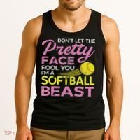 Funny Softball Girl With Pretty Face Tank Top thumb 3